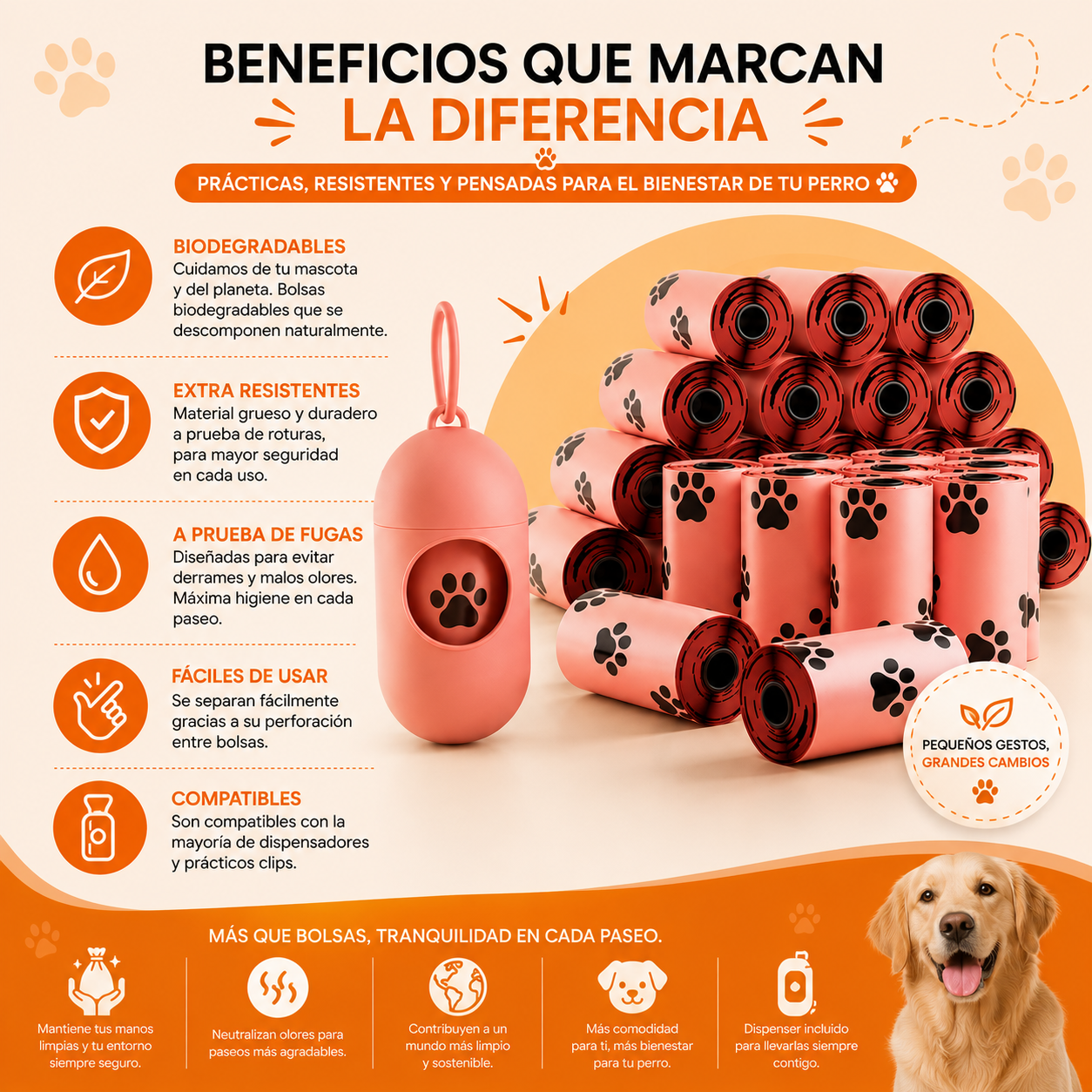 Bolsas Biodegradables para Perros con Dispensador