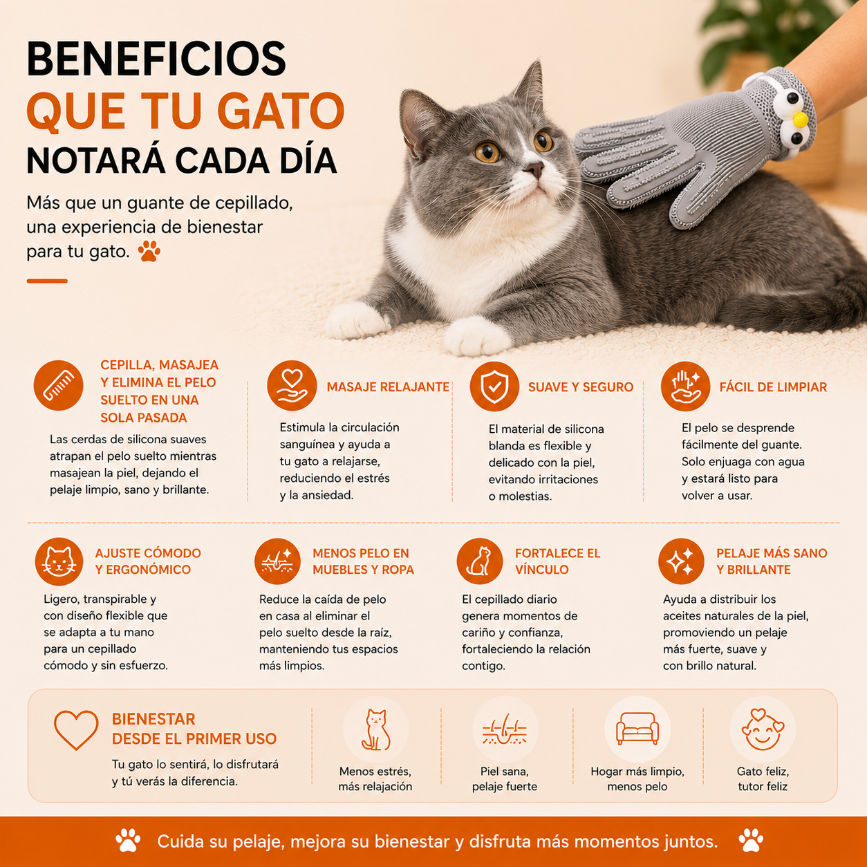 Guante de Cepillado Premium para Perros y Gatos