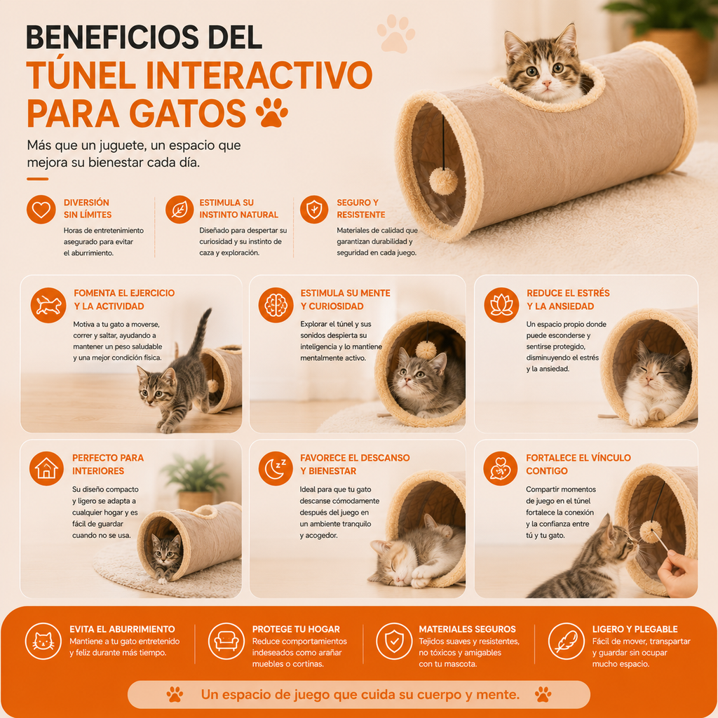 Túnel Interactivo Plegable para Gatos
