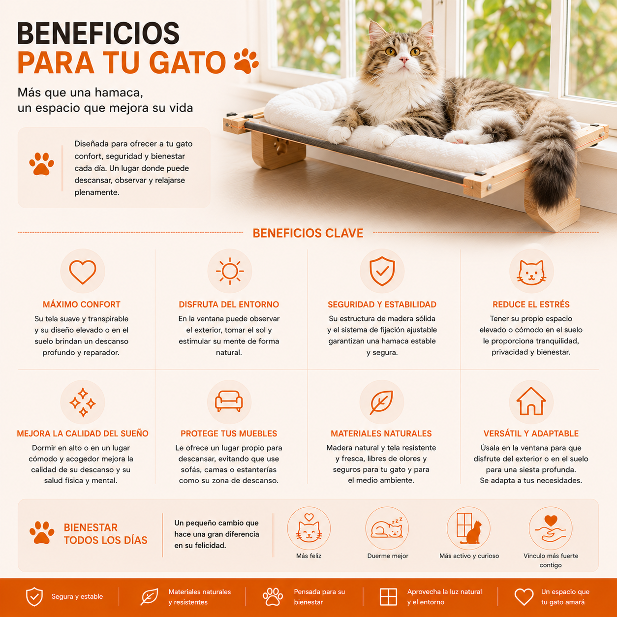 Hamaca Premium para Gatos / Ventana y Suelo