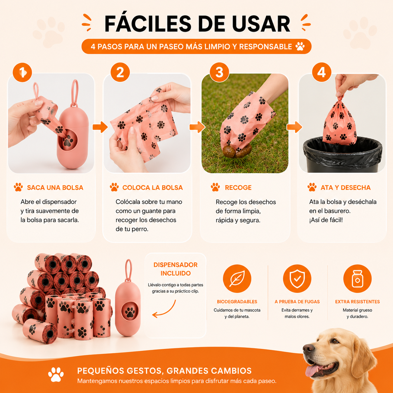 Bolsas Biodegradables para Perros con Dispensador