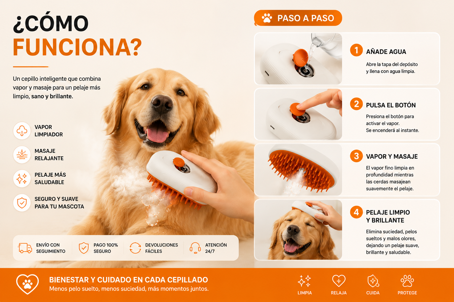Cepillo de Vapor para Mascotas