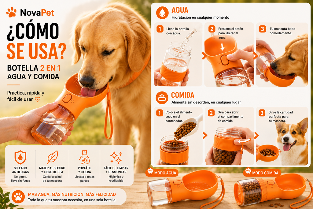 Botella Portátil 2 en 1 para Mascotas / Agua y Comida