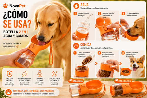 Botella Portátil 2 en 1 para Mascotas / Agua y Comida