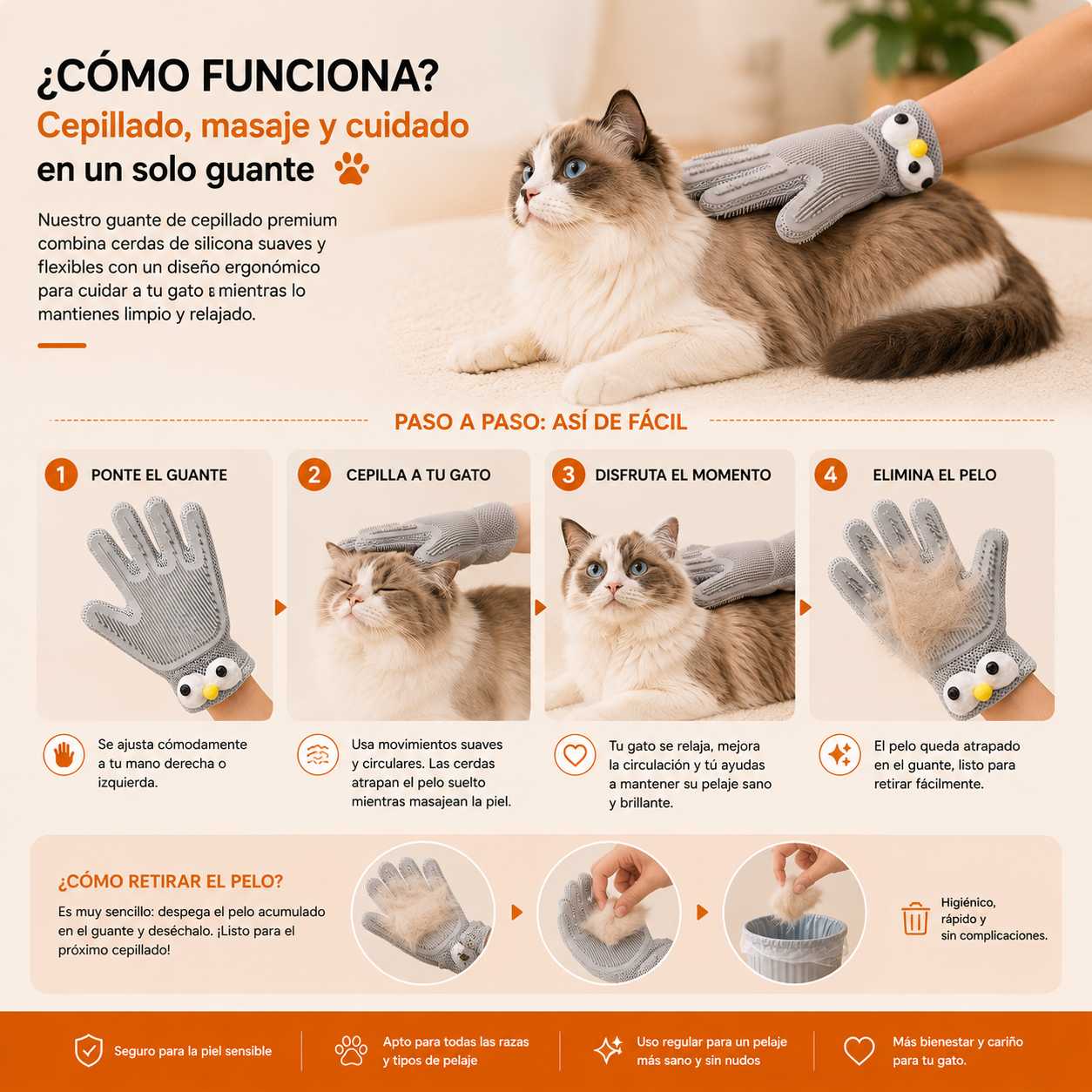 Guante de Cepillado Premium para Perros y Gatos