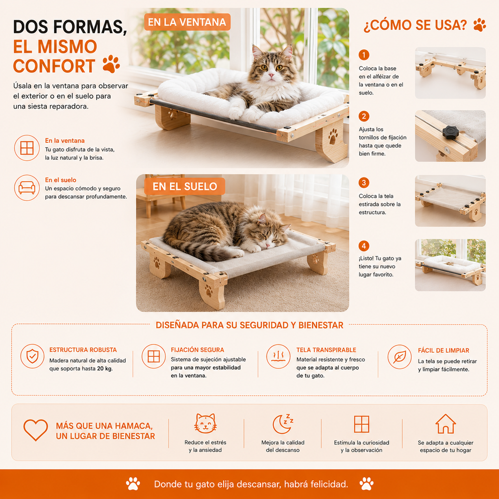 Hamaca Premium para Gatos / Ventana y Suelo