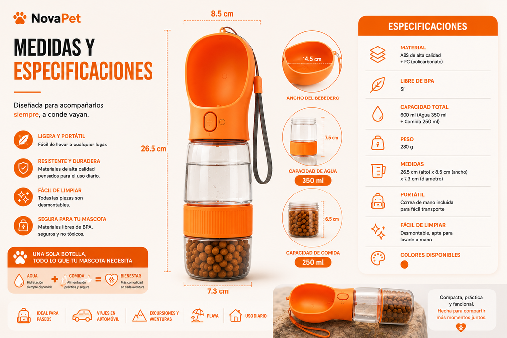 Botella Portátil 2 en 1 para Mascotas / Agua y Comida