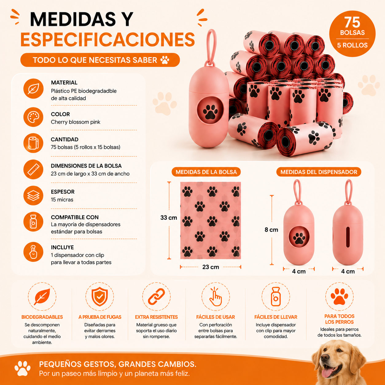 Bolsas Biodegradables para Perros con Dispensador