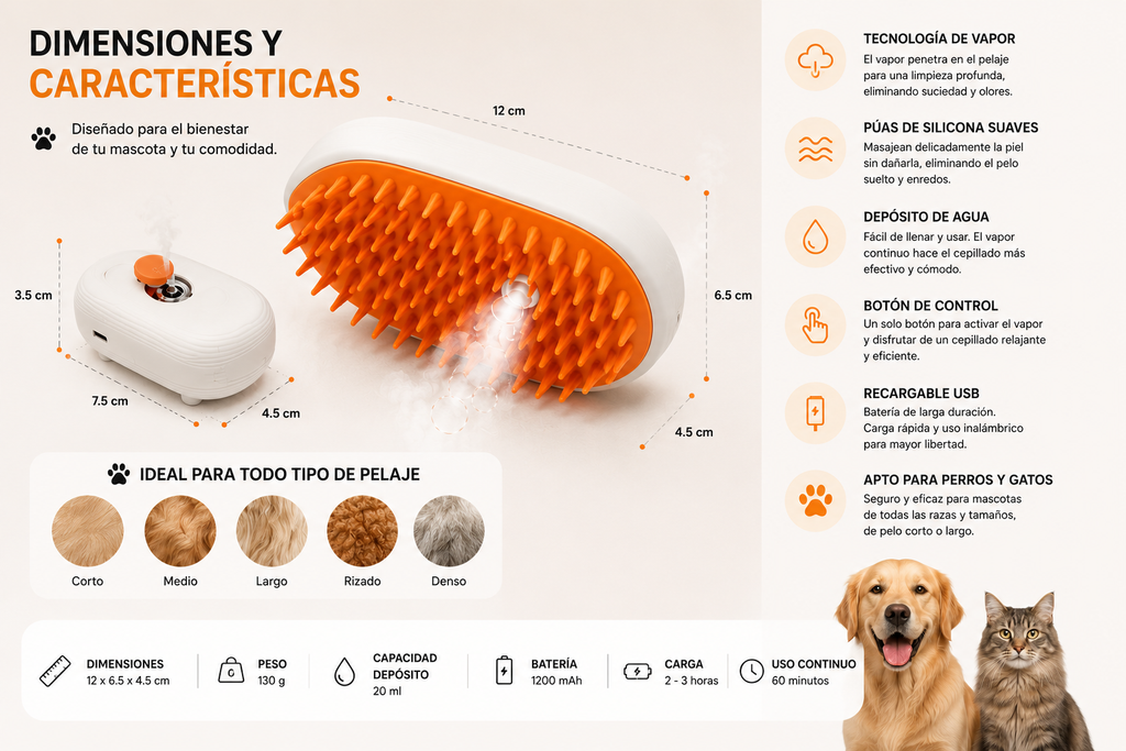 Cepillo de Vapor para Mascotas