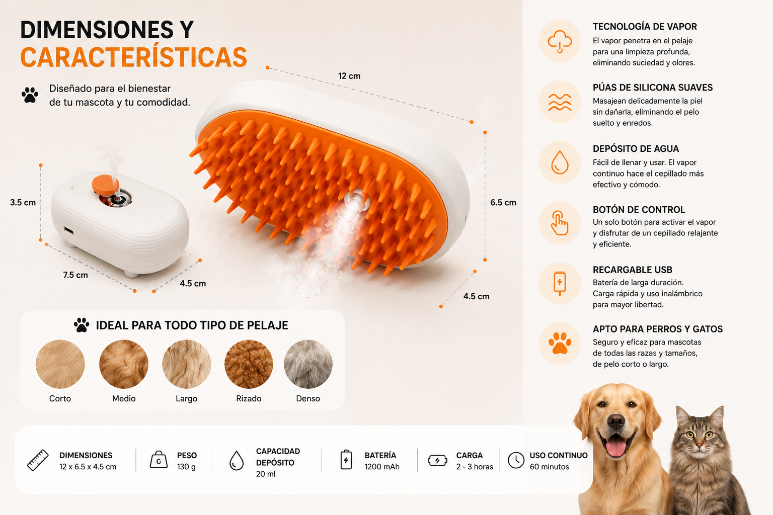 Cepillo de Vapor para Mascotas