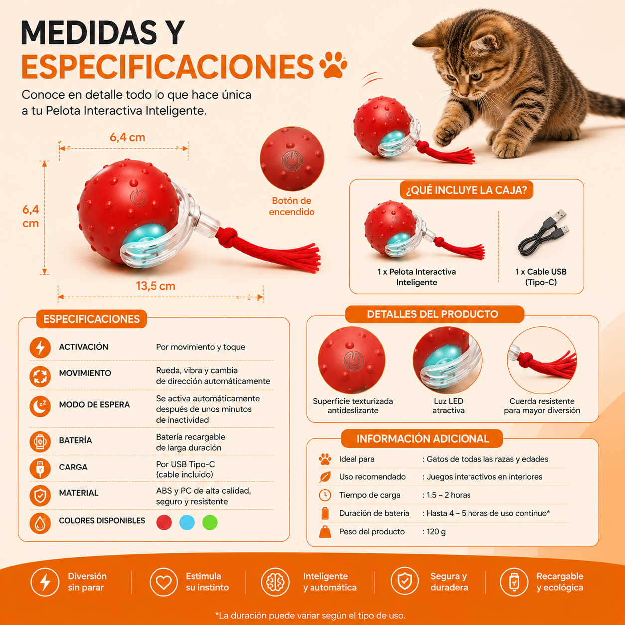 Pelota Interactiva Inteligente para Gatos