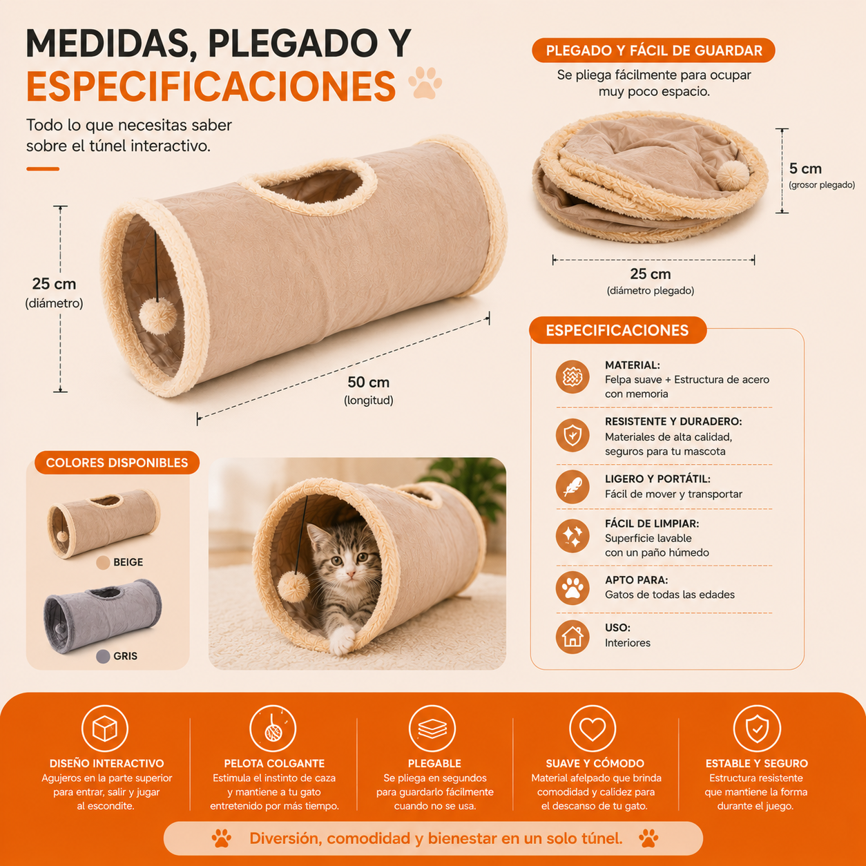 Túnel Interactivo Plegable para Gatos