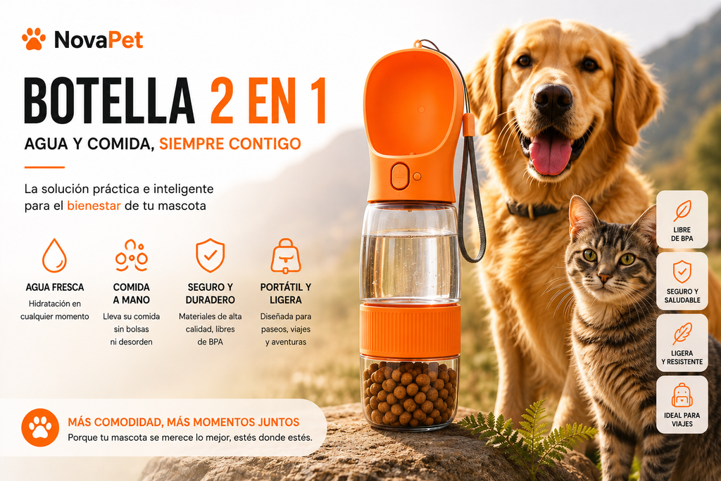 Botella Portátil 2 en 1 para Mascotas / Agua y Comida
