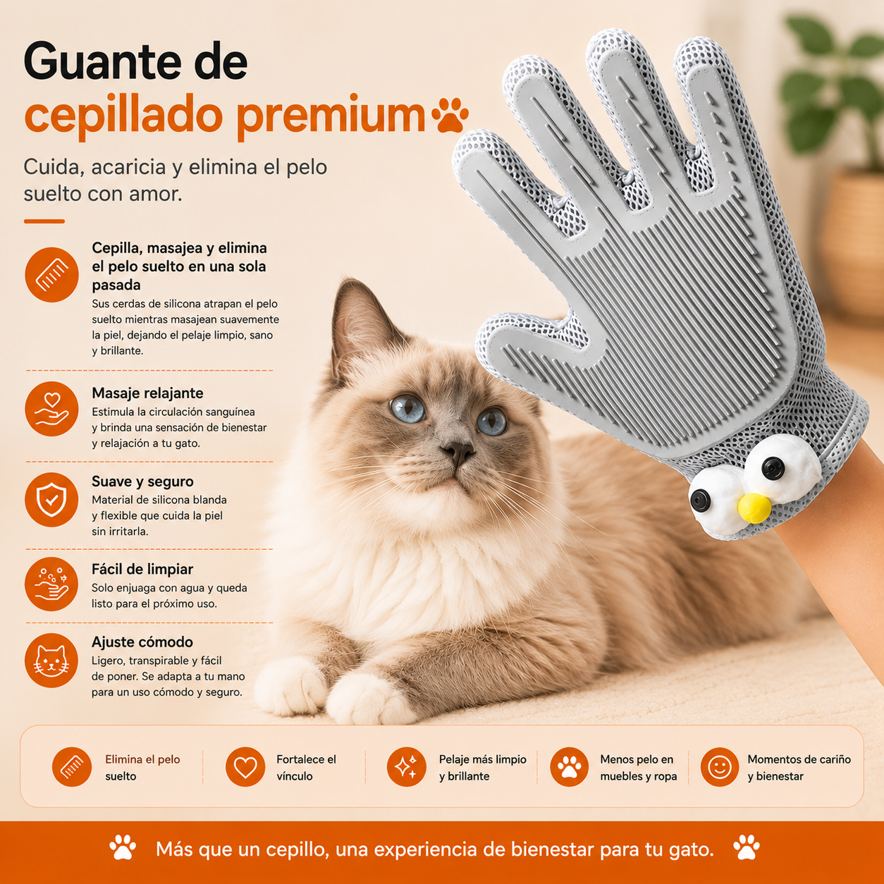 Guante de Cepillado Premium para Perros y Gatos