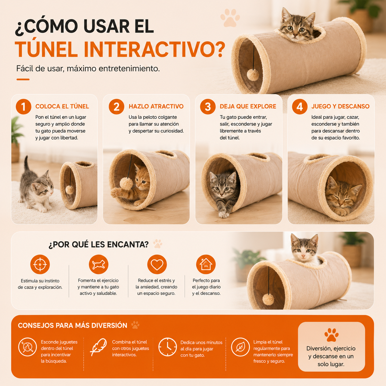 Túnel Interactivo Plegable para Gatos