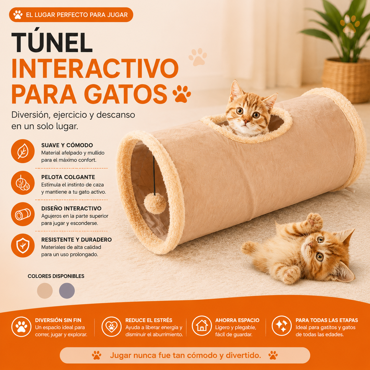 Túnel Interactivo Plegable para Gatos